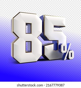 3D render number 85% percentage silver, blue,transparent