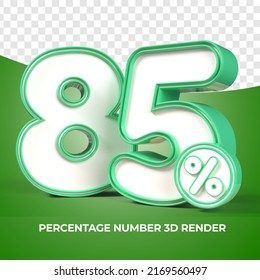 3D Render Number 85% Percentage Green Discount,progress,earning, PNG, Transparent