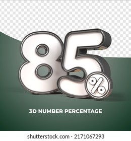 3D render number 85% percentage discount,progress,earning, PNG, transparent black color