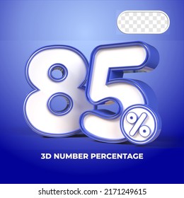 3D render number 85% percentage  sale progress blue