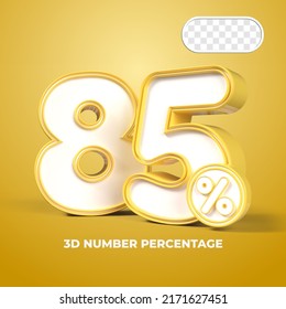 3D render number 85% percentage  sale progress Yellow color