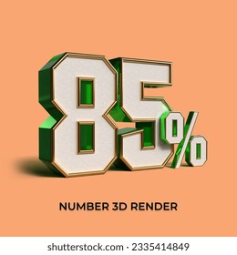 3D render number 85% percentage sale green color
