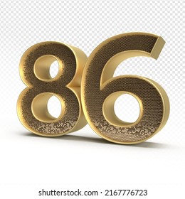 3D render number 86 luxury for anniversary, birthday, gold style