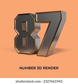 3d render number 87 SILVER GOLD STYLE