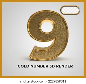 3D Render number 9 gold transparent