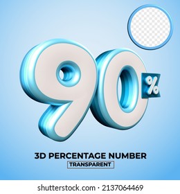 3D render number 90 percentage for sale discount, progress report, info data financial blue colors