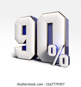 3D render number 90% percentage silver, blue,transparent