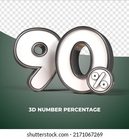 3D render number 90% percentage discount,progress,earning, PNG, transparent black color