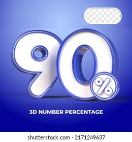 3D render number 90% percentage  sale progress blue