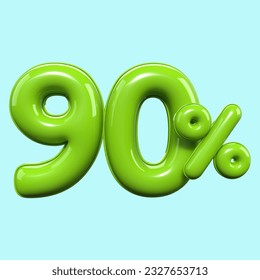 3d render number 90% PERCENTAGE GREEN