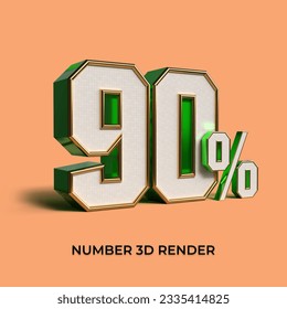 3D render number 90% percentage sale green color