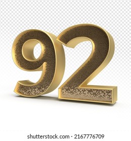 3.D renderización número 92 lujo para aniversario, cumpleaños, estilo oro
