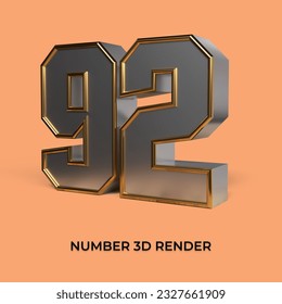 3d render number 92 SILVER GOLD STYLE