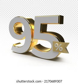 3D render number 95% luxury for anniversary, birthday, gold style