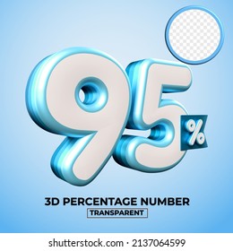 3D render number 95 percentage for sale discount, progress report, info data financial blue colors