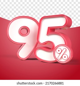 3D-Darstellung Zahl 95% Roter Rabatt, Fortschritt, Verdienst, PNG, transparent