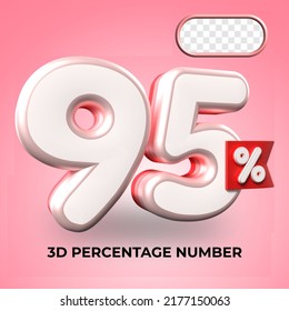 3D render number 95% percentage Red color discount,progress,earning, PNG, transparent