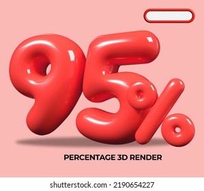 3D render number 95 % percentage RED plastic, balloon, sale discount, progress, shop kid sale