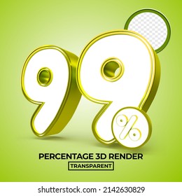 3D render number 99 percentage for sale discount, progress report, info data financial green color