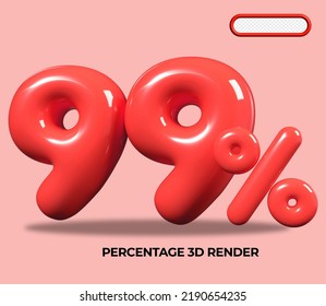 3D render number 99 % percentage RED plastic, balloon, sale discount, progress, shop kid sale