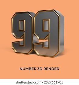 3d render number 99 SILVER GOLD STYLE