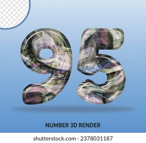 3D render number with abstract liquid texture
