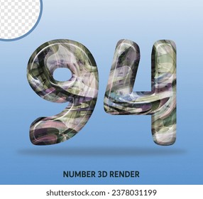 3D render number with abstract liquid texture