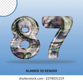3D render number with abstract liquid texture