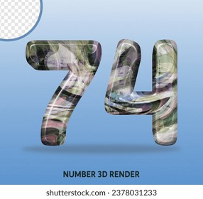 3D render number with abstract liquid texture