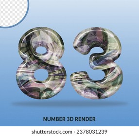 3D render number with abstract liquid texture
