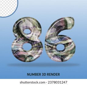 3D render number with abstract liquid texture