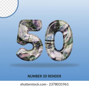 3D render number with abstract liquid texture