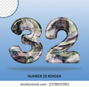 3D render number with abstract liquid texture