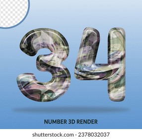 3D render number with abstract liquid texture