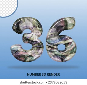 3D render number with abstract liquid texture