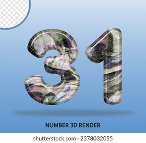 3D render number with abstract liquid texture