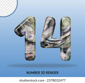 3D render number with abstract liquid texture