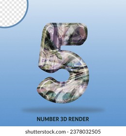3D render number with abstract liquid texture