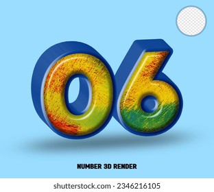 3D render number blue line with abstract colorfull glossy