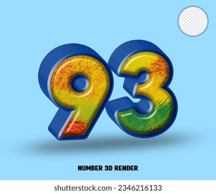3D render number blue line with abstract colorfull glossy
