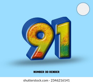 3D render number blue line with abstract colorfull glossy