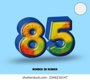 3D render number blue line with abstract colorfull glossy