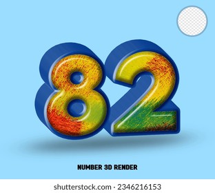 3D render number blue line with abstract colorfull glossy