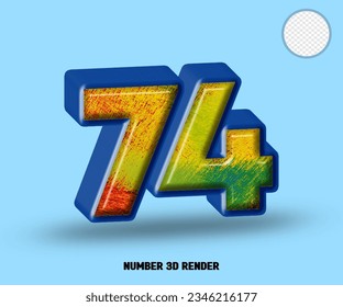 3D render number blue line with abstract colorfull glossy
