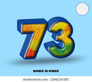 3D render number blue line with abstract colorfull glossy