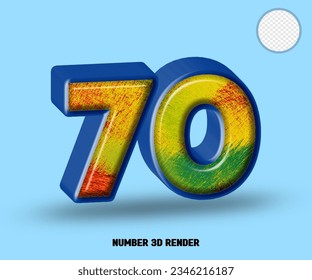 3D render number blue line with abstract colorfull glossy