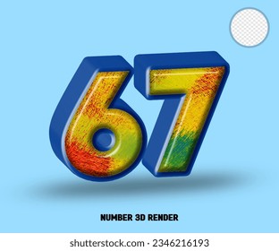 3D render number blue line with abstract colorfull glossy