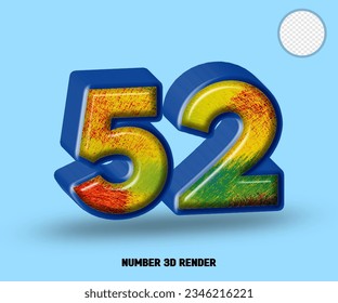 3D render number blue line with abstract colorfull glossy