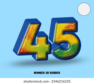 3D render number blue line with abstract colorfull glossy