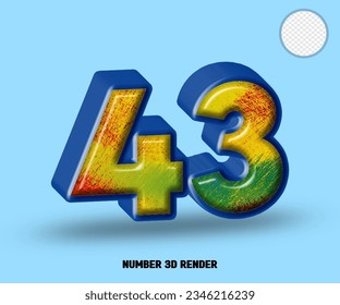 3D render number blue line with abstract colorfull glossy